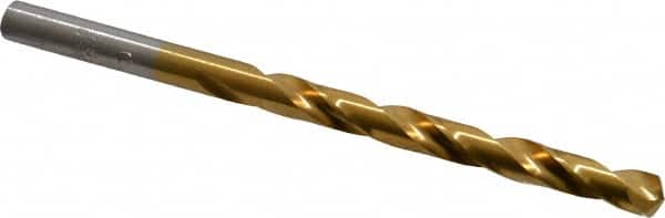 Hertel - Letter C 135° High Speed Steel Jobber Drill - TiN Finish, Right Hand Cut, Spiral Flute, Straight Shank, 4" OAL, Split Point - Benchmark Tooling