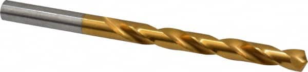Hertel - Letter N 135° High Speed Steel Jobber Drill - TiN Finish, Right Hand Cut, Spiral Flute, Straight Shank, 4-3/8" OAL, Split Point - Benchmark Tooling