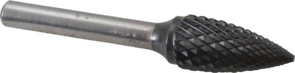 SGS Pro - 1/2" Cut Diam, 1/4" Shank Diam, Tree Head Double Cut Burr - Carbide, Point End, 1" LOC, 2-3/4" OAL - Benchmark Tooling