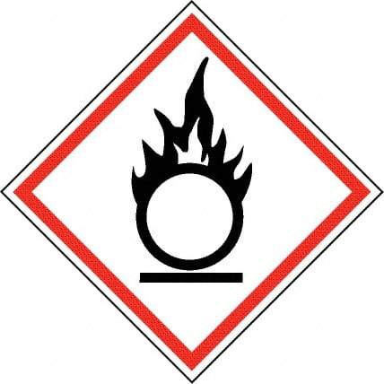 NMC - Hazardous Materials Label, Header: Oxidizer Warning - Legend: GHS - Graphic, English, Black & Red, 2" Long x 2" High, No Coating - Benchmark Tooling