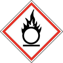 NMC - Hazardous Materials Label, Header: Oxidizer Warning - Legend: GHS - Graphic, English, Black & Red, 2" Long x 2" High, No Coating - Benchmark Tooling