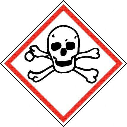 NMC - Hazardous Materials Label, Header: Toxic Warning - Legend: GHS - Graphic, English, Black & Red, 2" Long x 2" High, No Coating - Benchmark Tooling