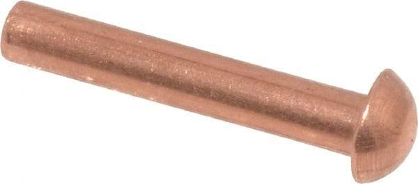 Made in USA - 1/8" Body Diam, Round Copper Solid Rivet - 3/4" Length Under Head - Benchmark Tooling