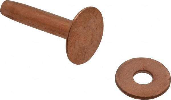 Made in USA - #10 Wire Body Diam, Flat Copper Belt Rivet with Washer - 3/4" Length Under Head, 7/16" Head Diam - Benchmark Tooling