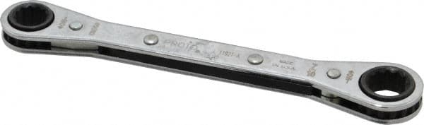 Proto - 3/8" x 7/16" 12 Point Ratcheting Box Wrench - Double End, 1-5/8" Head Diam x 1/2" Head Thickness, 5-1/2" OAL, Steel, Chrome Finish - Benchmark Tooling