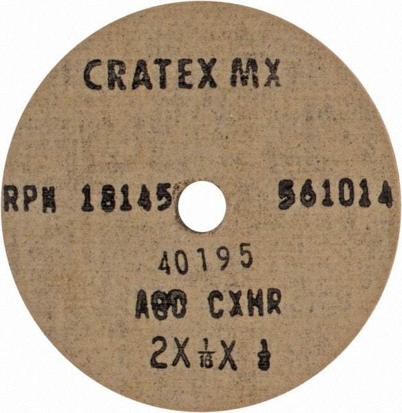 Cratex - 2" Diam x 1/4" Hole x 1/16" Thick, 80 Grit Surface Grinding Wheel - Aluminum Oxide, Type 1, Medium Grade, 18,145 Max RPM, No Recess - Benchmark Tooling