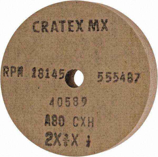 Cratex - 2" Diam x 1/4" Hole x 3/8" Thick, 80 Grit Surface Grinding Wheel - Aluminum Oxide, Type 1, Medium Grade, 18,145 Max RPM, No Recess - Benchmark Tooling