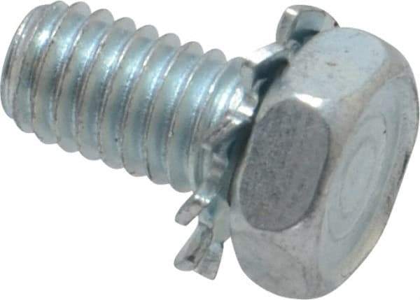 Value Collection - #10-32 UNF, 3/8" Length Under Head Hex Drive Machine Screw - Hex Head, Grade J82 Steel, Zinc-Plated Finish, External Tooth - Benchmark Tooling