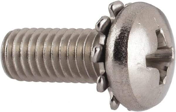Value Collection - #10-32 UNF, 1/2" Length Under Head Phillips Drive Machine Screw - Pan Head, Grade 18-8 Stainless Steel, External Tooth - Benchmark Tooling