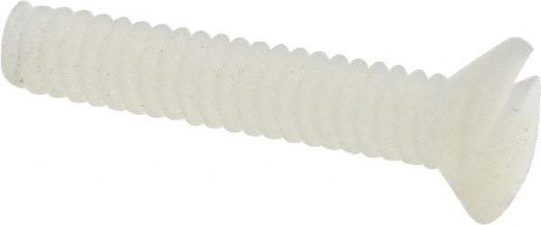 Made in USA - #4-40 UNC, 5/8" OAL Slotted Drive Machine Screw - Flat Head, Grade 6/6 Nylon, Uncoated, Without Washer - Benchmark Tooling