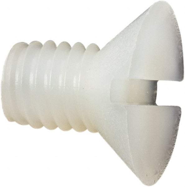 Made in USA - #10-32 UNF, 5/16" OAL Slotted Drive Machine Screw - Flat Head, Grade 6/6 Nylon, Uncoated, Without Washer - Benchmark Tooling
