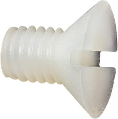 Made in USA - #10-32 UNF, 5/16" OAL Slotted Drive Machine Screw - Flat Head, Grade 6/6 Nylon, Uncoated, Without Washer - Benchmark Tooling
