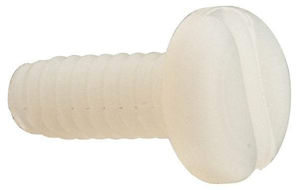 Made in USA - #10-24 UNC, 1/2" Length Under Head Slotted Drive Machine Screw - Pan Head, Grade 6/6 Nylon, Uncoated, Without Washer - Benchmark Tooling