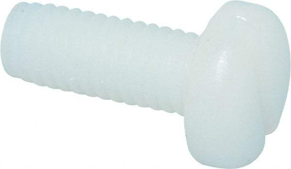Made in USA - #10-32 UNF, 1/2" Length Under Head Slotted Drive Machine Screw - Pan Head, Grade 6/6 Nylon, Uncoated, Without Washer - Benchmark Tooling