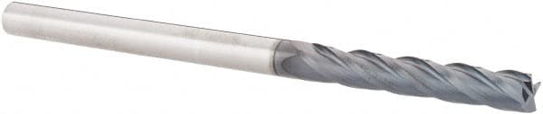 SGS - 1/4", 1-1/2" LOC, 1/4" Shank Diam, 4" OAL, 4 Flute, Solid Carbide Square End Mill - Single End, AlTiN Finish, Spiral Flute, 30° Helix, Centercutting, Right Hand Cut, Right Hand Flute, Series 1EL - Benchmark Tooling