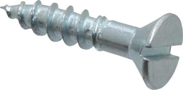 Value Collection - #12, 1" OAL, Slotted Drive, Flat Head Wood Screw - Zinc Plated Steel, Grade 2 - Benchmark Tooling