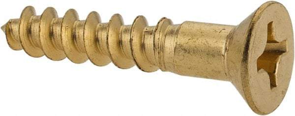 Value Collection - #12, 1-1/4" OAL, Phillips Drive, Flat Head Wood Screw - Brass - Benchmark Tooling