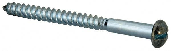 Value Collection - #14, 3" Length Under Head, Slotted Drive, Round Head Wood Screw - Zinc Plated Steel, Grade 2 - Benchmark Tooling