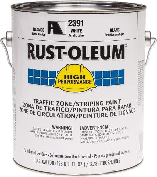 Rust-Oleum - 1 Gallon White Water Based Striping Paint - 410 Linear Ft. at 4 Inch Wide, <100 VOC Compliant, 30 Minutes Tack Free Dry Time, 8 Hrs Recoat Dry Time - Benchmark Tooling