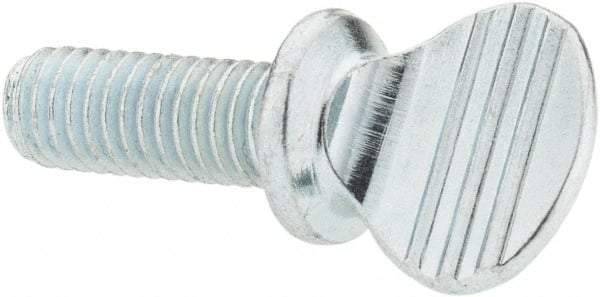 Value Collection - #10-32 Oval Shoulder Grade 2 Steel Thumb Screw - 1/2" OAL, Zinc-Plated Finish - Benchmark Tooling