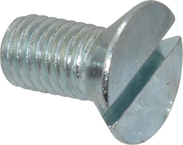 Value Collection - 1/4-28 UNF, 1/2" OAL Slotted Drive Machine Screw - Flat Head, Grade J82 Steel, Zinc-Plated Finish, Without Washer - Benchmark Tooling