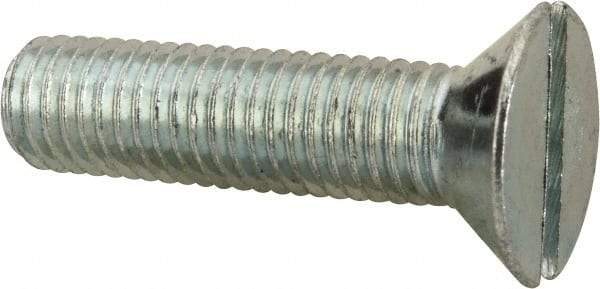 Value Collection - 1/4-28 UNF, 1" OAL Slotted Drive Machine Screw - Flat Head, Grade J82 Steel, Zinc-Plated Finish, Without Washer - Benchmark Tooling