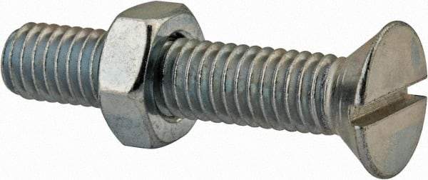 Value Collection - 3/8-16 UNC, 2" OAL Slotted Drive Machine Screw - Flat Head, Grade 2 Steel, Zinc-Plated Finish, Without Washer - Benchmark Tooling
