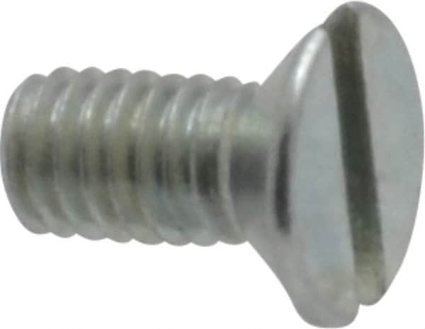 Value Collection - M3x0.50, 6mm OAL Slotted Drive Machine Screw - Flat Head, Grade 4.8 Steel, Zinc-Plated Finish, Without Washer - Benchmark Tooling