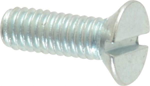 Value Collection - M4x0.70, 12mm OAL Slotted Drive Machine Screw - Flat Head, Grade 4.8 Steel, Zinc-Plated Finish, Without Washer - Benchmark Tooling