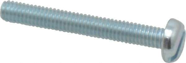 Value Collection - M4x0.70, 30mm Length Under Head Slotted Drive Machine Screw - Pan Head, Grade 4.8 Steel, Zinc-Plated Finish, Without Washer - Benchmark Tooling
