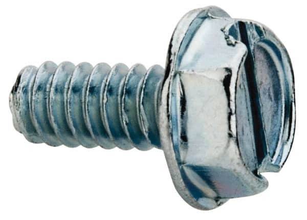 Value Collection - #6-32 UNC, 5/16" OAL Slotted Drive Machine Screw - Hex Washer Head, Grade J82 Steel, Zinc-Plated Finish, Without Washer - Benchmark Tooling