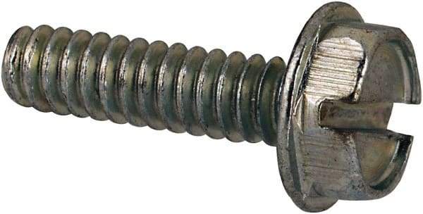Value Collection - #6-32 UNC, 1/2" OAL Slotted Drive Machine Screw - Hex Washer Head, Grade J82 Steel, Zinc-Plated Finish, Without Washer - Benchmark Tooling