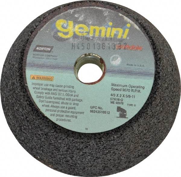 Norton - 4" Diam, 2" Overall Thickness, 16 Grit, Type 11 Tool & Cutter Grinding Wheel - Very Coarse Grade, Aluminum Oxide, Q Hardness, 9,070 RPM - Benchmark Tooling