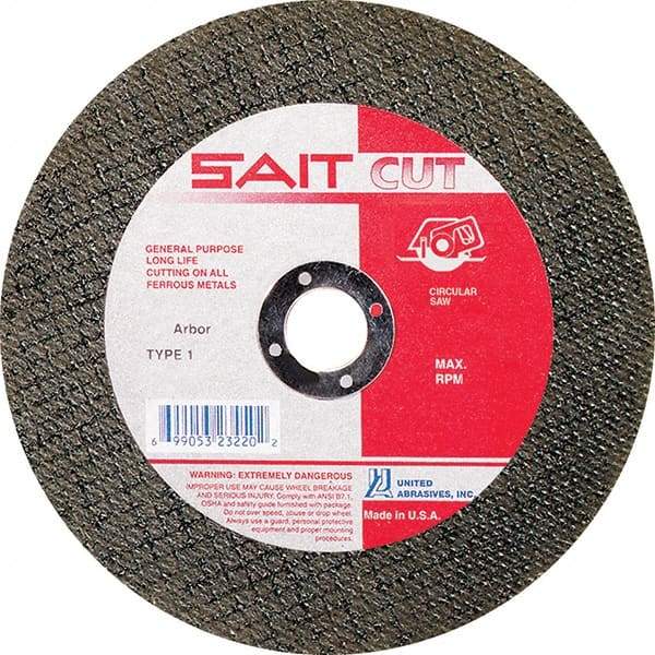 Sait - 4-1/2" 30 Grit Aluminum Oxide Cutoff Wheel - 5/64" Thick, 7/8" Arbor, 13,300 Max RPM, Use with Angle Grinders - Benchmark Tooling