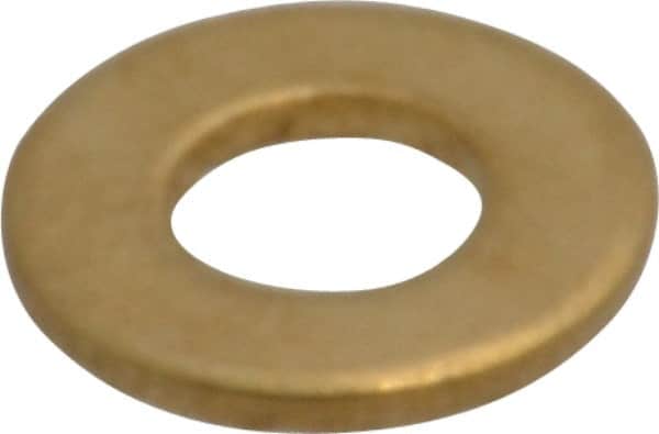 Value Collection - #10 Screw, Brass Standard Flat Washer - 0.2" ID x 7/16" OD, 0.036" Thick, Plain Finish - Benchmark Tooling