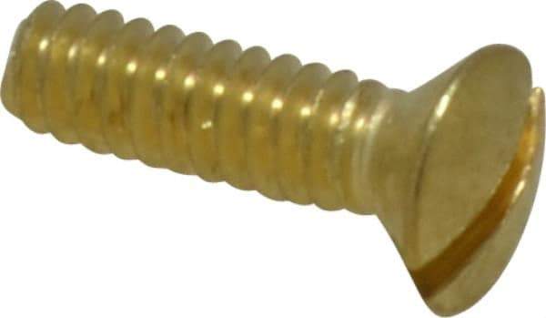 Value Collection - #6-32 UNC, 1/2" OAL Slotted Drive Machine Screw - Oval Head, Brass, Uncoated, Without Washer - Benchmark Tooling