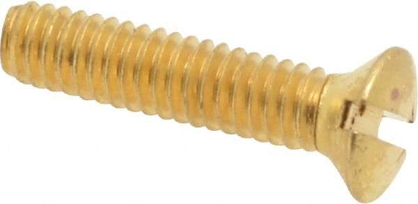 Value Collection - #8-32 UNC, 3/4" OAL Slotted Drive Machine Screw - Oval Head, Brass, Uncoated, Without Washer - Benchmark Tooling