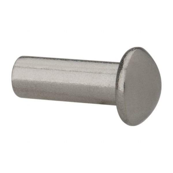 RivetKing - 3/16" Body Diam, Round Uncoated Stainless Steel Solid Rivet - 1/2" Length Under Head, Grade 18-8 - Benchmark Tooling