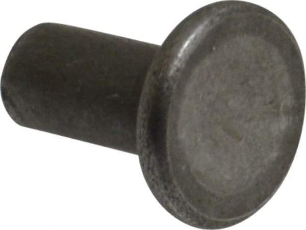 RivetKing - 3/16" Body Diam, Flat Uncoated Steel Solid Rivet - 3/8" Length Under Head - Benchmark Tooling