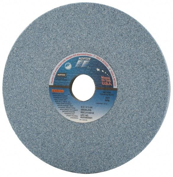 Norton - 8" Diam x 1-1/4" Hole x 1" Thick, J Hardness, 46 Grit Surface Grinding Wheel - Ceramic, Type 5, Coarse Grade, 3,600 Max RPM, Vitrified Bond, One-Side Recess - Benchmark Tooling