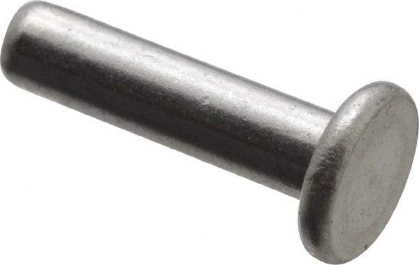 RivetKing - 1/8" Body Diam, Flat Uncoated Aluminum Solid Rivet - 1/2" Length Under Head, Grade 1100F - Benchmark Tooling
