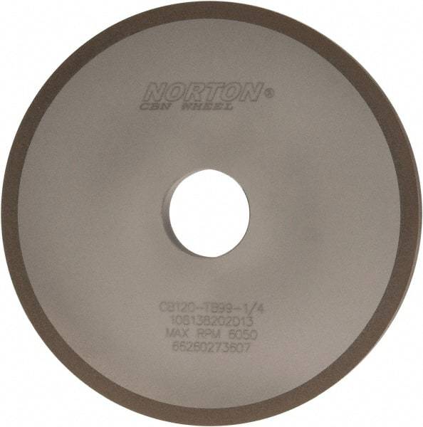Norton - 6" Diam x 1-1/4" Hole x 1/2" Thick, 120 Grit Surface Grinding Wheel - CBN, Type 1A1, Fine Grade, Resinoid Bond - Benchmark Tooling
