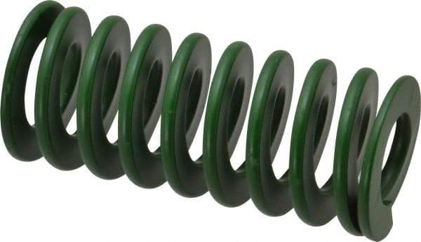 Associated Spring Raymond - 40mm Hole Diam, 20mm Rod Diam, 3-1/2" Free Length, Green Die Spring - 1785 N Max Deflection, 35mm Max Deflection, Light Duty, Chromium Alloy Steel - Benchmark Tooling