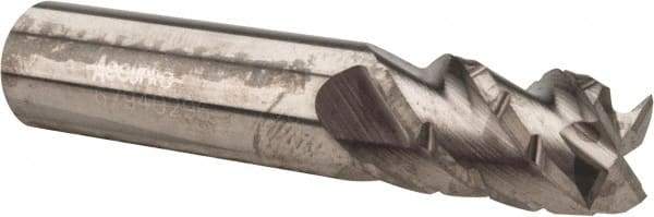 Accupro - 3/8" Diam, 5/8" LOC, 4 Flute Solid Carbide Roughing & Finishing Square End Mill - Uncoated, 2" OAL, 3/8" Shank Diam, Straight Shank, 40° Helix, Centercutting, Stub Length - Benchmark Tooling