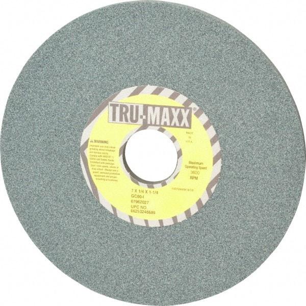 Tru-Maxx - 7" Diam x 1-1/4" Hole x 1/4" Thick, I Hardness, 80 Grit Surface Grinding Wheel - Silicon Carbide, Type 1, Medium Grade, 3,600 Max RPM, Vitrified Bond, No Recess - Benchmark Tooling