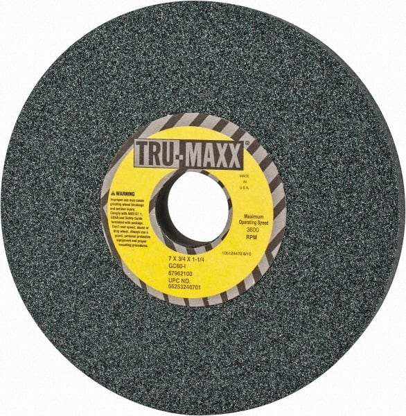Tru-Maxx - 7" Diam x 1-1/4" Hole x 3/4" Thick, I Hardness, 60 Grit Surface Grinding Wheel - Silicon Carbide, Type 5, Medium Grade, 3,600 Max RPM, Vitrified Bond, One-Side Recess - Benchmark Tooling
