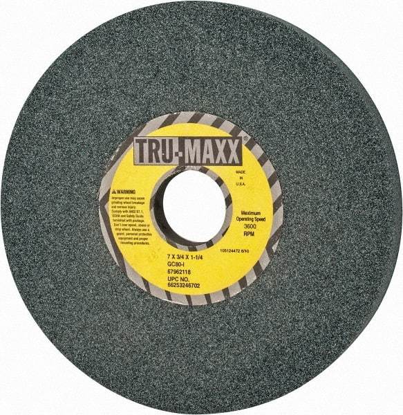 Tru-Maxx - 7" Diam x 1-1/4" Hole x 3/4" Thick, I Hardness, 80 Grit Surface Grinding Wheel - Silicon Carbide, Type 5, Medium Grade, 3,600 Max RPM, Vitrified Bond, One-Side Recess - Benchmark Tooling