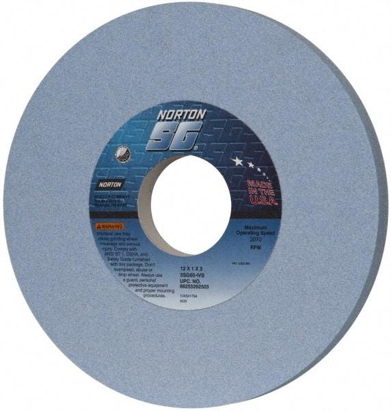 Norton - 12" Diam x 3" Hole x 1" Thick, I Hardness, 60 Grit Surface Grinding Wheel - Ceramic, Type 1, Medium Grade, 2,070 Max RPM, Vitrified Bond, No Recess - Benchmark Tooling