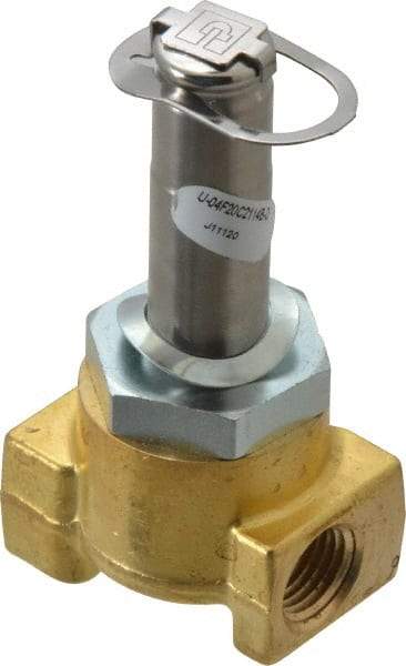 Parker - 1/4" Port, Two Way, Direct Acting, Brass Solenoid Valve - Normally Closed, 100 Max PSI, NBR Seal - Benchmark Tooling
