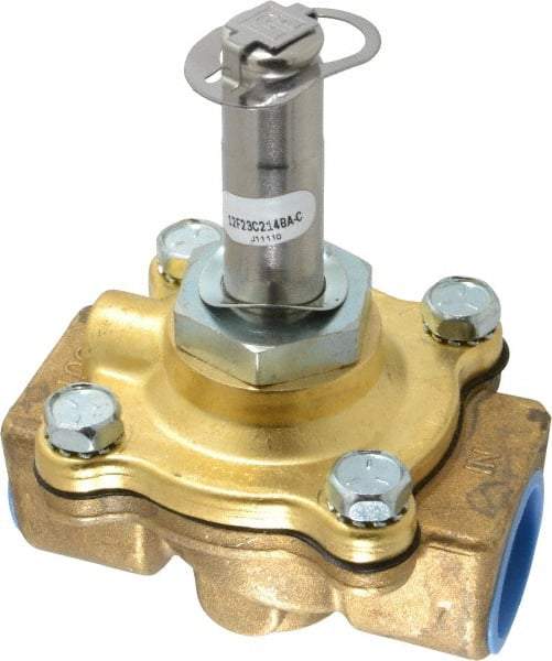 Parker - 3/4" Port, Two Way, Piloted Diaphragm, Brass Solenoid Valve - Normally Closed, 150 Max PSI, NBR Seal - Benchmark Tooling